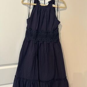 Eliza J Navy crinkled linen dress